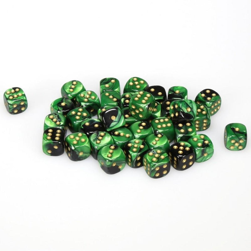 Chessex Gemini: 12MM D6 Black-Green/Gold (36)