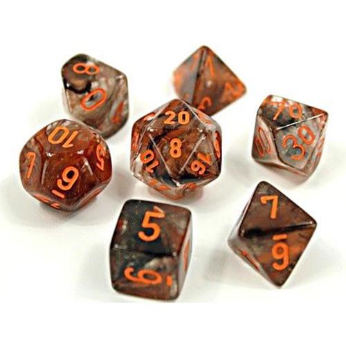 Chessex Lab Dice Nebula: Copper Matrix/Orange 7 Dice Set