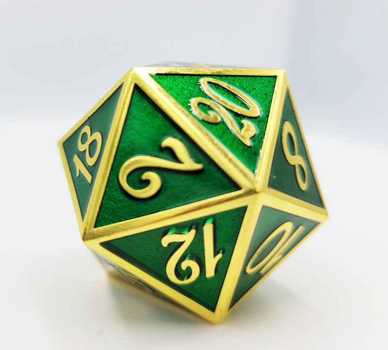 35mm Metal D20 - Gold with Emerald