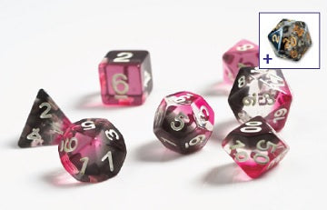 Sirius Dice 7 Die Set: Translucent Pink, Clear and Black