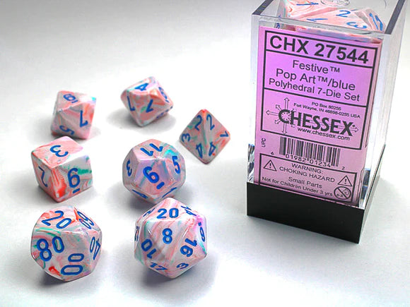 Chessex Mini Dice: Festive - Pop art/blue 7 Dice Set
