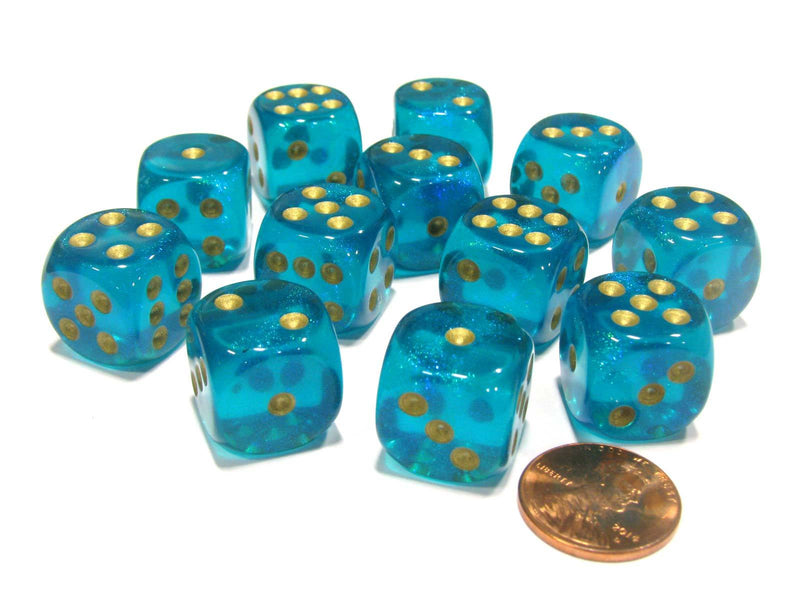 Chessex Borealis: 16MM D6 Teal/Gold (12)