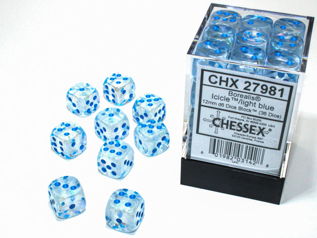 Chessex Borealis: 12MM D6 Icicle/Light Blue (36)