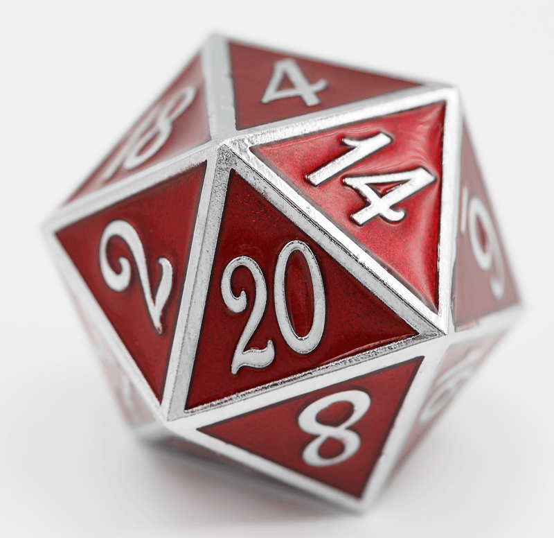 35mm Metal D20 - Silver with Ruby