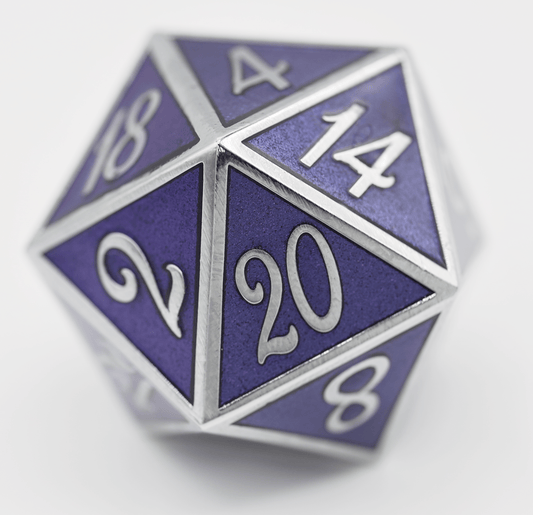 35mm Metal D20 - Silver with Amethyst