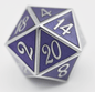 35mm Metal D20 - Silver with Amethyst