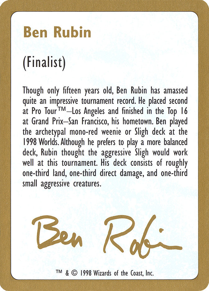 Ben Rubin Bio [World Championship Decks 1998]