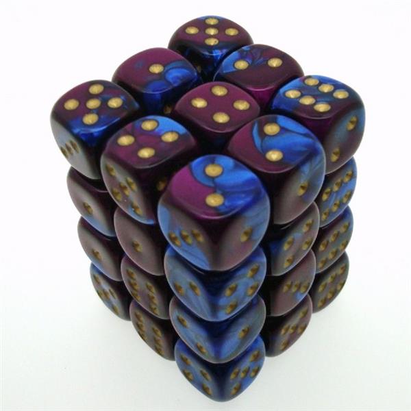 Chessex Gemini: 12MM D6 Blue Purple/Gold (36)