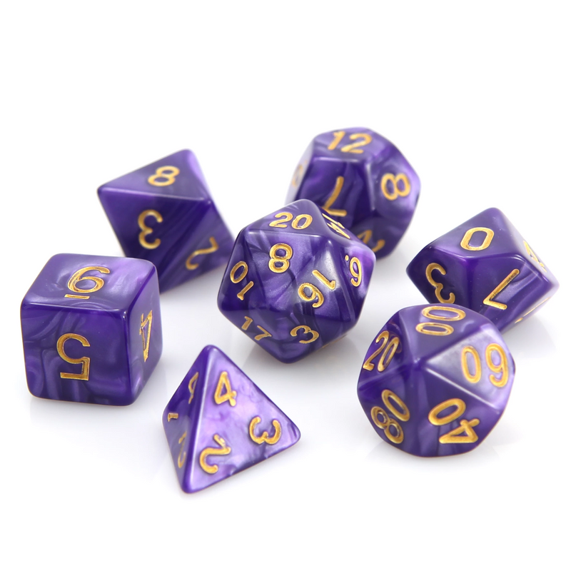 Die Hard Dice 7 Die RPG Dice Set: Purple Swirl with Gold