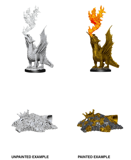 Wizkids Nolzur's Marvelous Miniatures: Gold Dragon Wyrmling & Half Eaten Treasure Pile