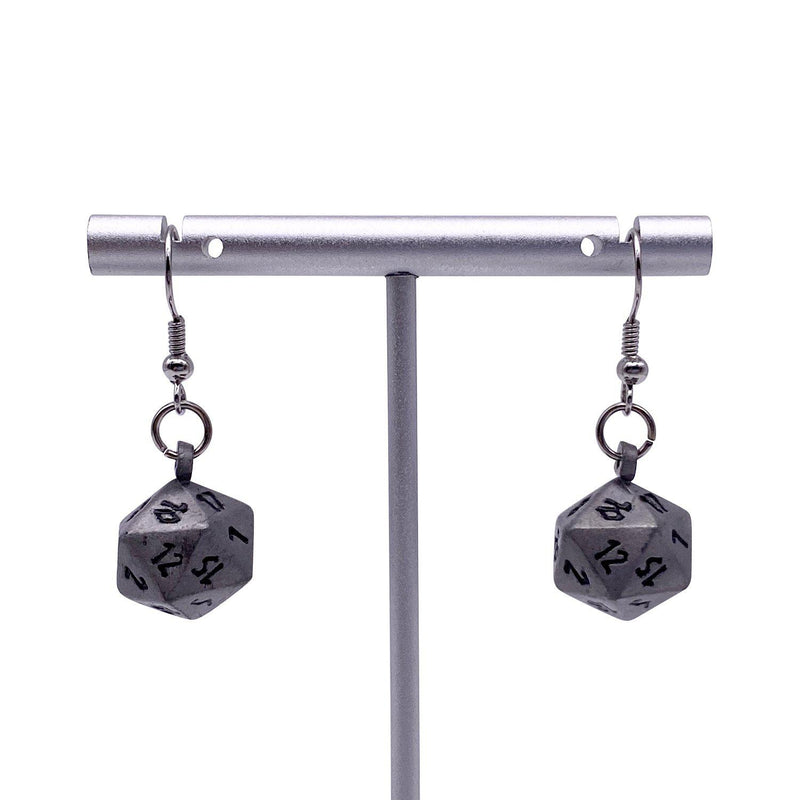 Norse Foundry Ioun Stone D20 Dice Earring Set: Aged Mithril