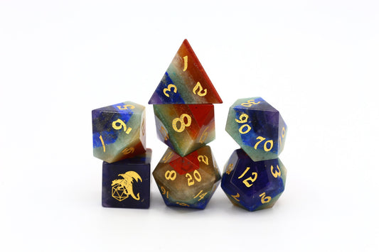 Hymgho Gemstone Dice - Natural Rainbow Layered Polyhedral Set (7)