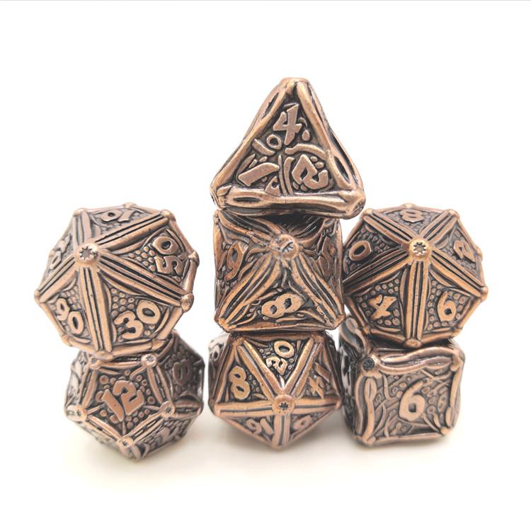 Hymgho Solid Metal Druid Dice - Ancient Copper Polyhedral Set (7)