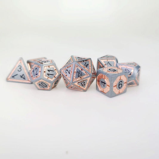 Hymgho Solid Metal Leyline Dice - Iron with Rose Gold Polyhedral Set (7)