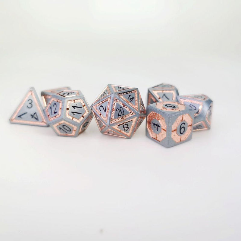 Hymgho Solid Metal Leyline Dice - Iron with Rose Gold Polyhedral Set (7)
