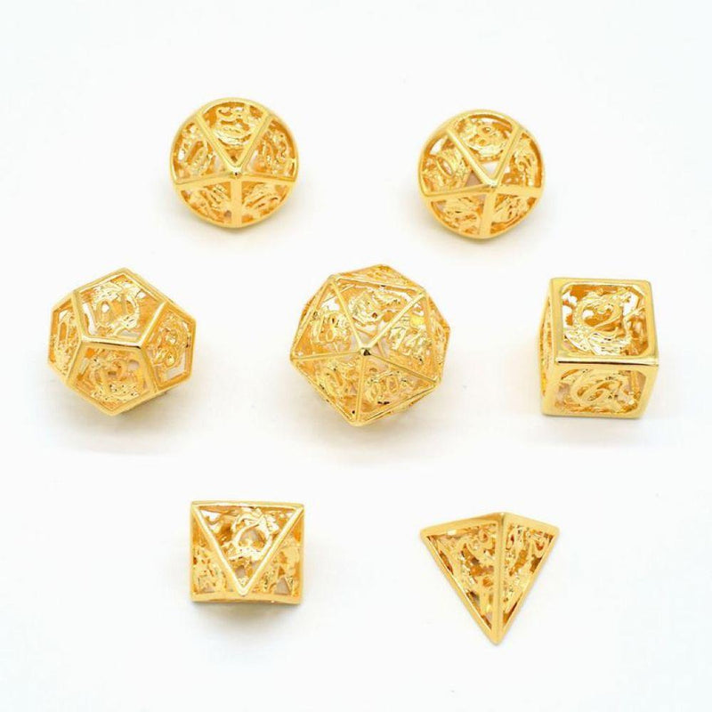 Hymgho Hollow Metal Dice - Handcrafted 24K Gold Coated Polyhedral Set (7)