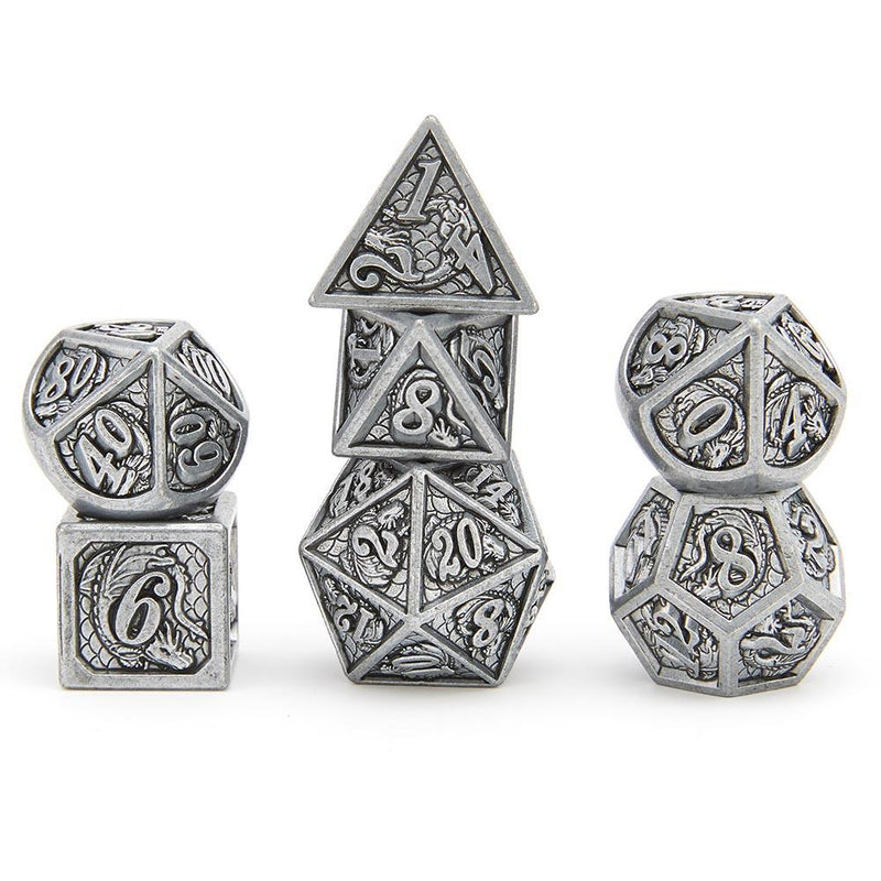 Hymgho Solid Metal Dragon Dice - Ancient Iron Polyhedral Set (7)