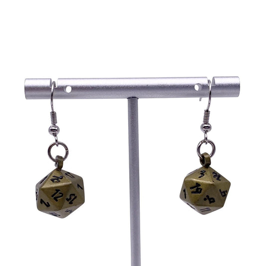 Norse Foundry Ioun Stone d20 Earrings: Bronze Dragon Scale