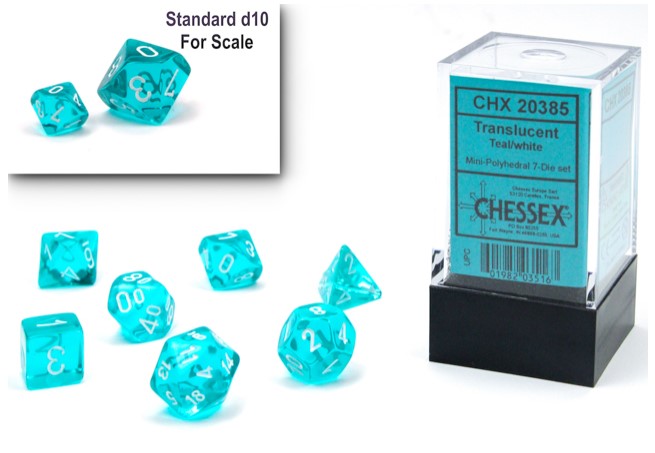 Chessex Mini Dice: Translucent - Teal/White 7 Dice Set