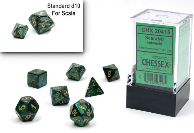 Chessex Mini Dice: Scarab - Jade/Gold 7 Dice Set