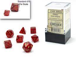 Chessex Mini Dice: Glitter - Ruby Red/Gold 7 Dice Set