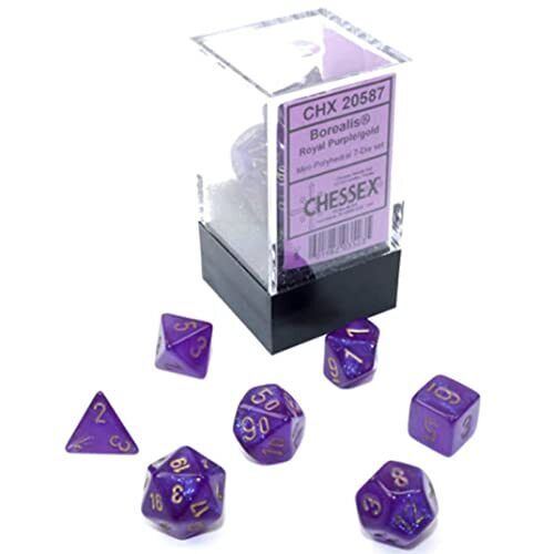 Chessex Mini Dice: Borealis - Royal Purple/Gold 7 Dice Set