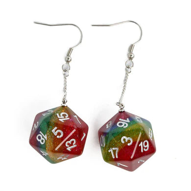 Foam Brain Games D20 Earrings: Glitter Rainbow