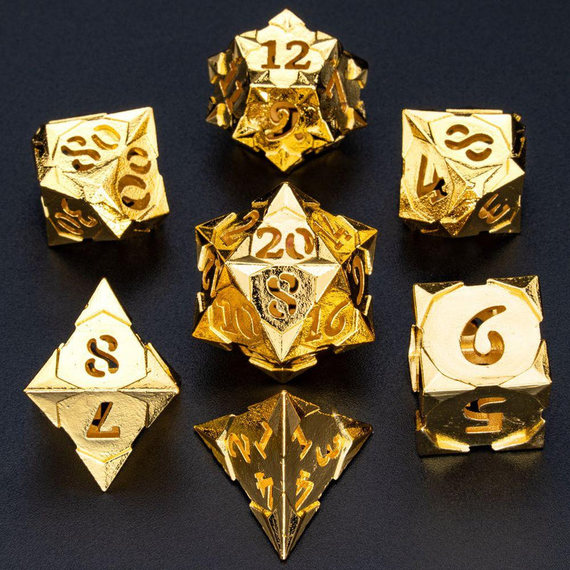 Hymgho Morning Star Metal Dice - Shiny Gold Polyhedral Set (7)