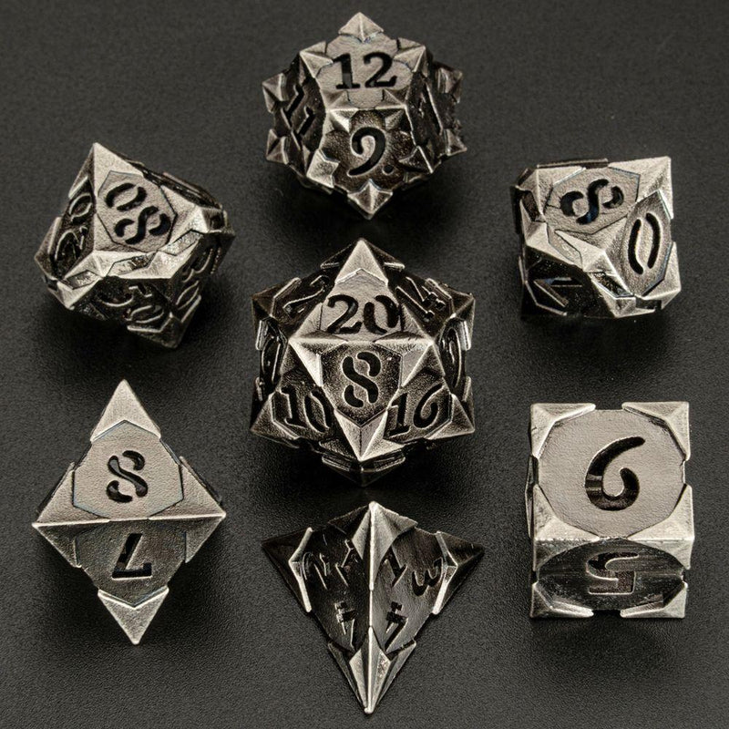 Hymgho Morning Star Metal Dice - Ancient Silver Polyhedral Set (7)