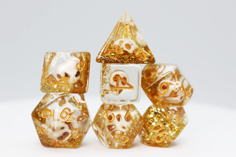 Skull and Gold Glitter RPG Dice Set