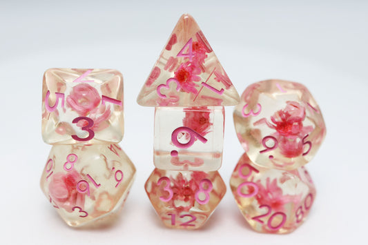Pink Flowers RPG Dice Set