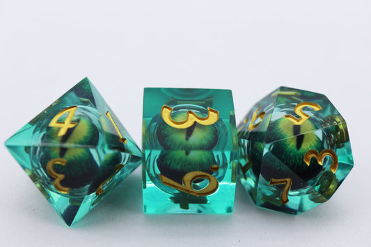Sharp Edge Moving Eye RPG Dice Set - Green Cyclops