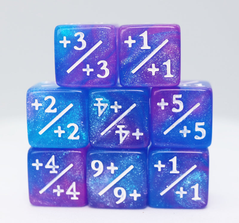 +1/+1 Blue & Purple Glitter Counters for Magic - set of 8