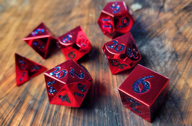 Forged Gaming Forged Lore Polished Red with Starry Mica  7 Piece Metal Dice Set