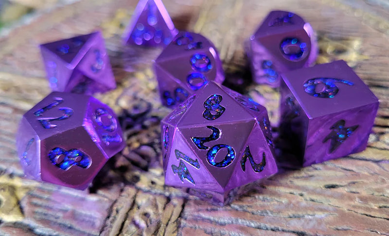 Forged Gaming Forged Lore Polished Purple with Blue Mica  7 Piece Metal Dice Set