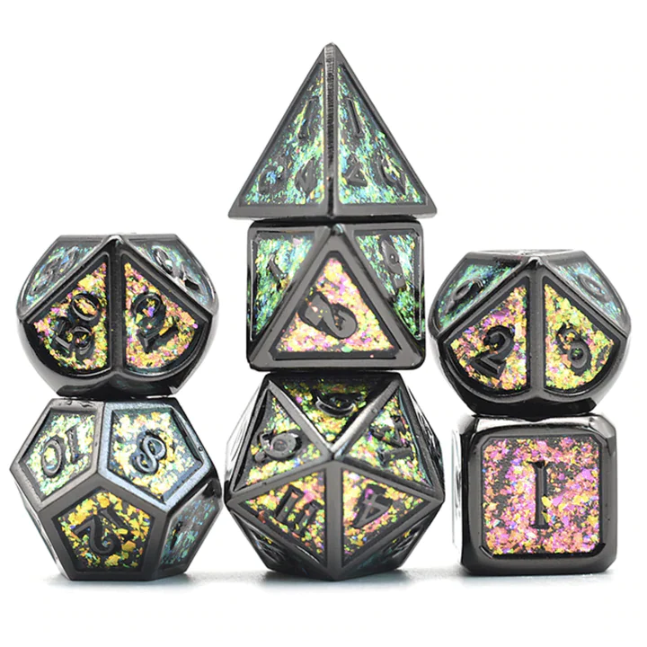 Color Shifting: Fields of Green PRG Metal Dice Set