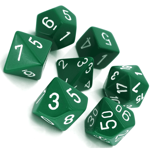 Chessex Opaque: Green/White 7 Dice Set