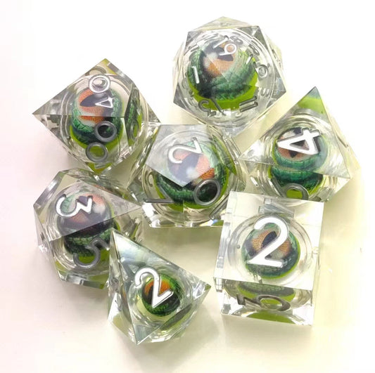 Sharp Edge Moving Eye RPG Dice Set - Green Dragon Eye