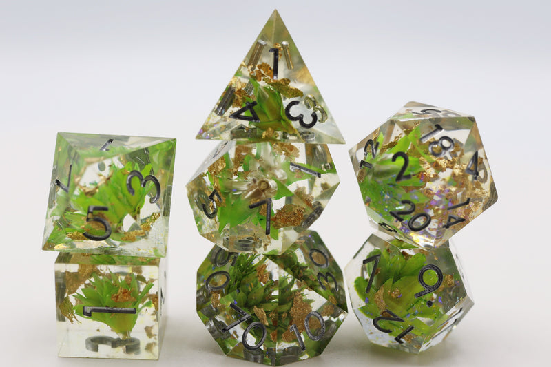 Sharp Edge Resin RPG Dice Set - Green Lotus