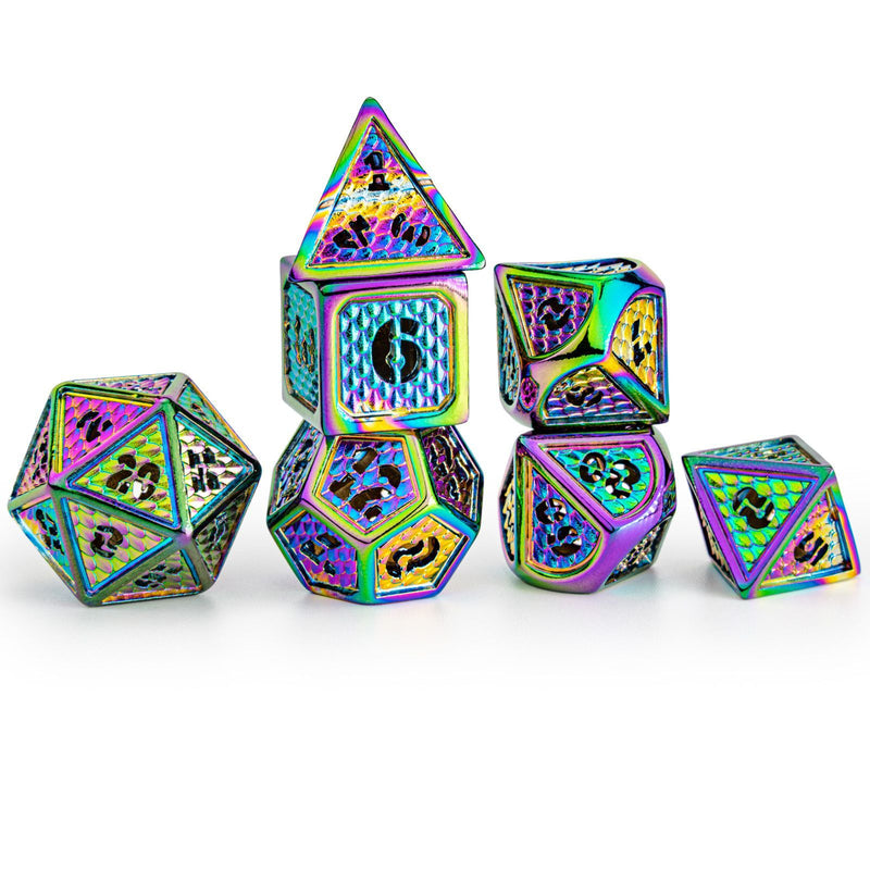 Hymgho Metal Hollow Wyvern Dice - Prismatic Polyhedral Set (7)