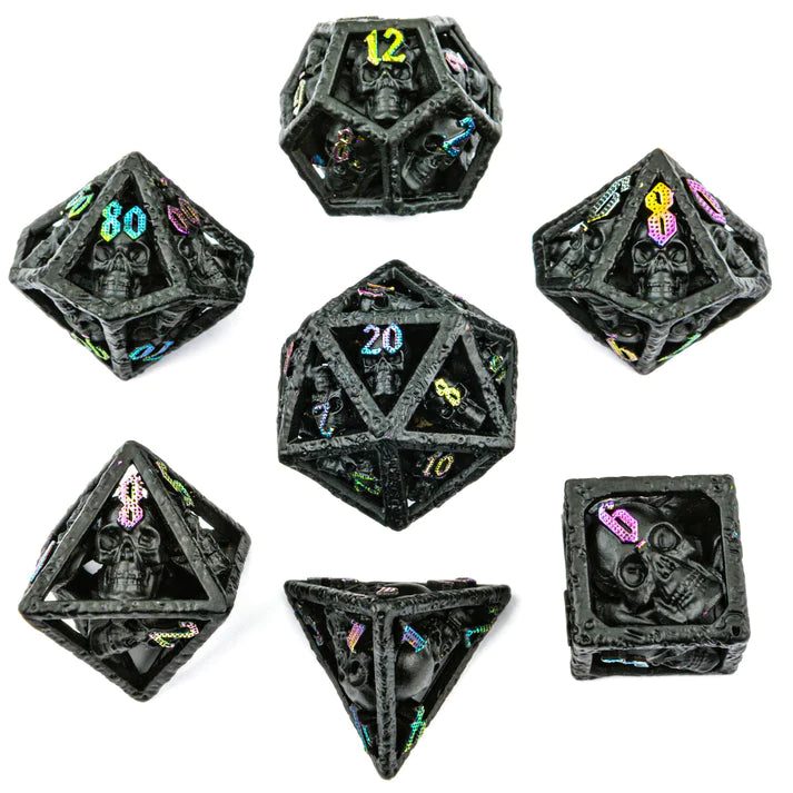 Hymgho Black with Chromatic Skull's Grin Hollow Metal Dice