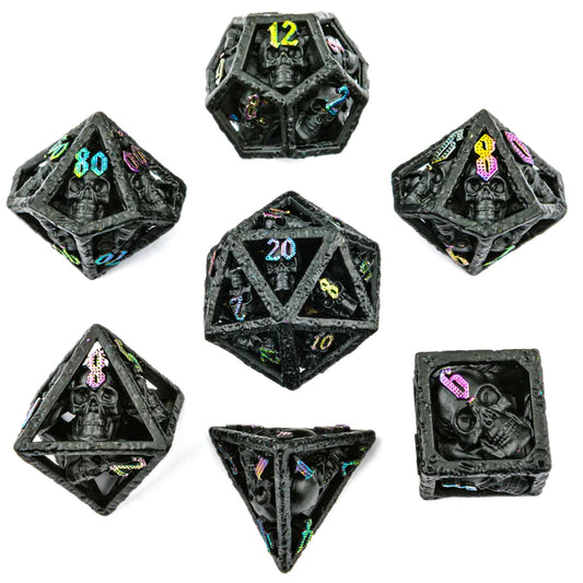 Hymgho Black with Chromatic Skull's Grin Hollow Metal Dice