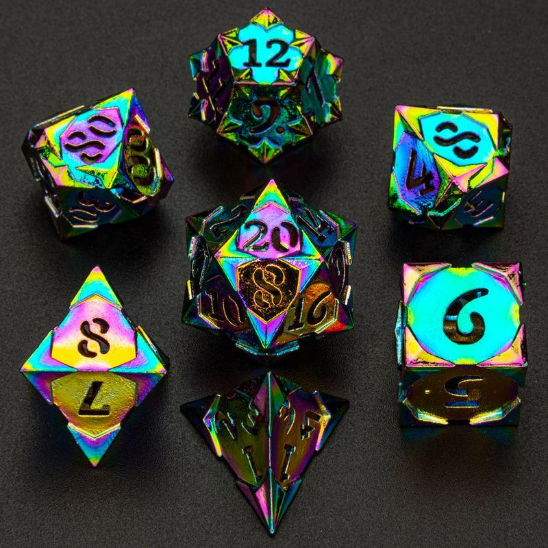 Hymgho Morning Star Metal Dice - Prism Rainbow Polyhedral Set (7)