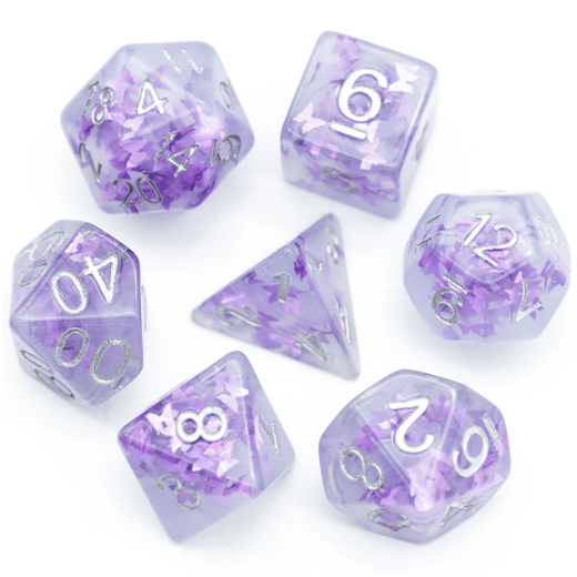 Lavender Butterfly RPG Dice Set