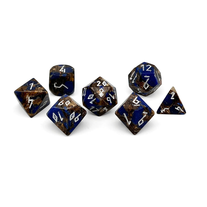 Norse Foundry 7 Die Gemstone RPG Dice Set: Bronzite Lapis Lazuli