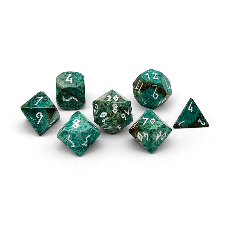 Norse Foundry 7 Die Gemstone RPG Dice Set: Turquoise Green Coral Fossil
