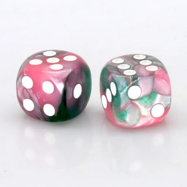 12 piece Pip D6's - Pink and Green Pearlescent