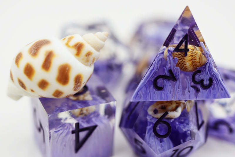 Sharp Edge Resin RPG Dice Set - Purple Coral & Sea Snail