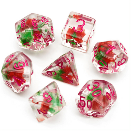 Foam Brain Games RPG Dice Set: Red & Green Flower