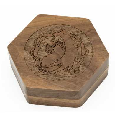 Dragon - Walnut Wood Dice Box (Hexagonal)